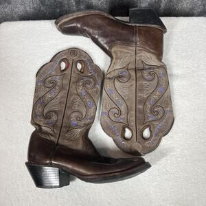 Tony Lama Boots Womens Size 8 Brown Leather Embroidered Western Cowboy RR2016L